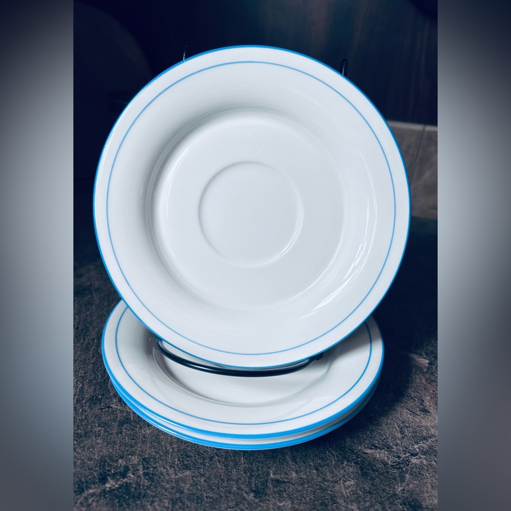 Lenox Chinastone saucers with Blue Trim